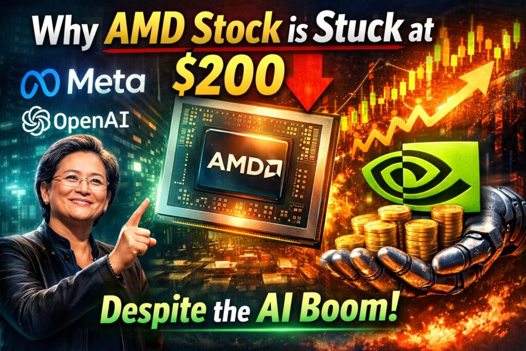 AMD Share Price Today showing stock stuck near $200 despite AI boom with Meta OpenAI and Nvidia comparison