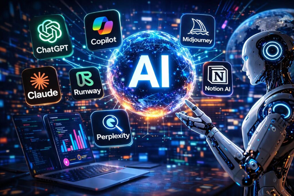 Popular AI tools in 2026 that are transforming productivity, automation, and digital creativity.
