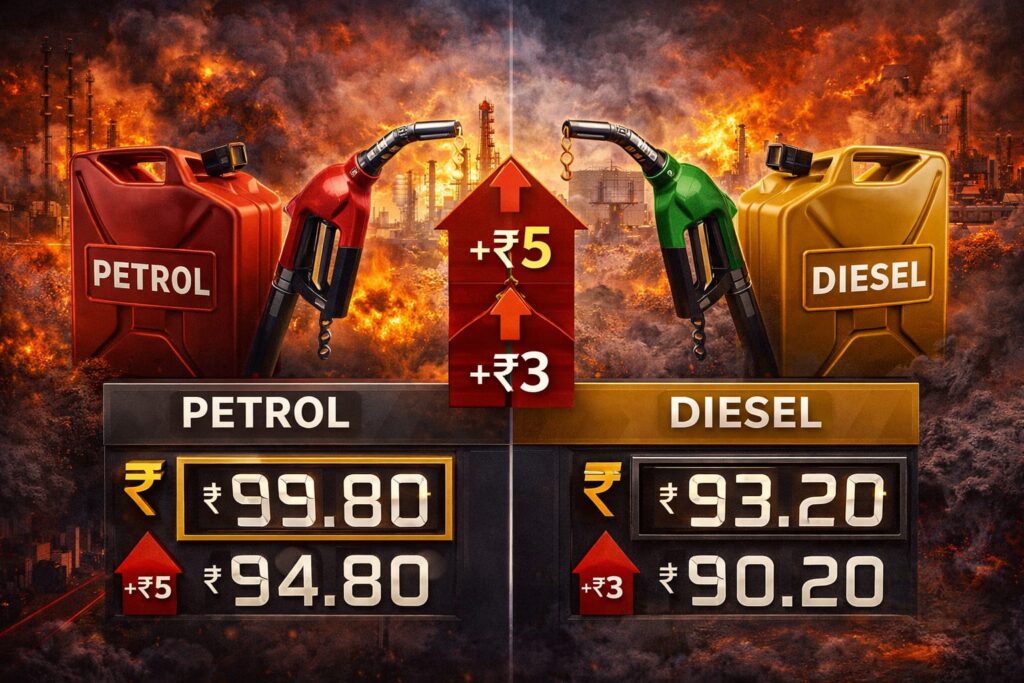 Petrol Price Hike India ₹5 petrol and ₹3 diesel price comparison chart 2026

