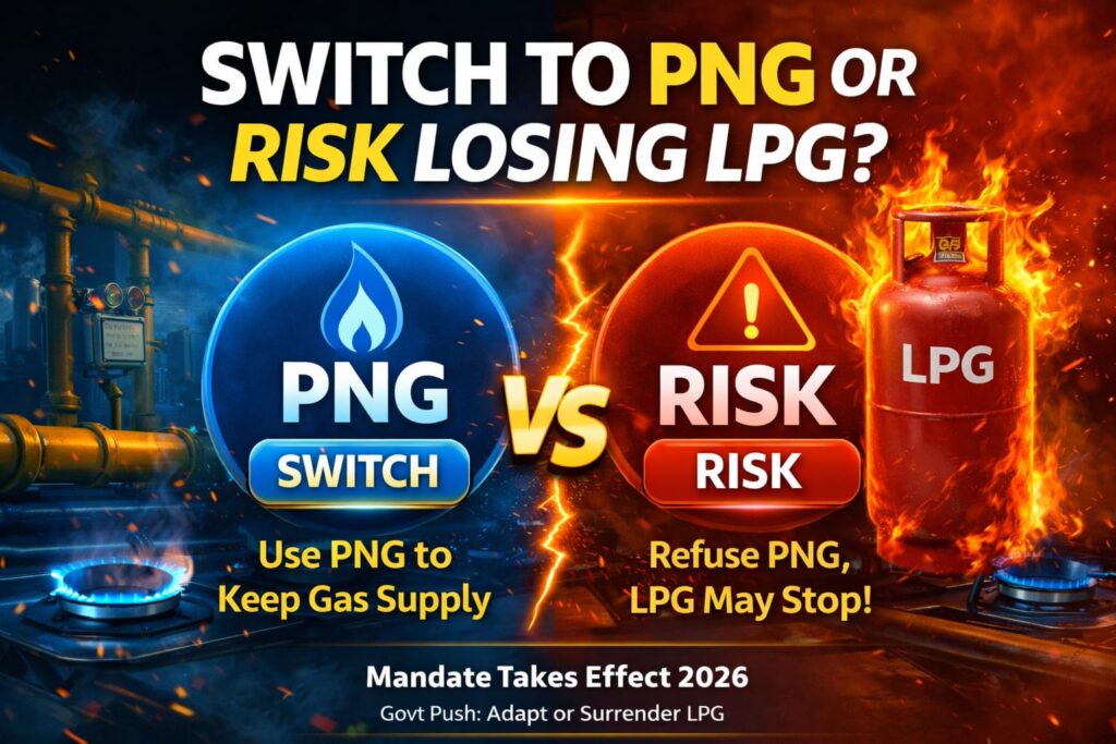 PNG Gas Mandatory India: SHOCKING LPG Ban Rule 2026 Explained PNG gas mandatory India switch to PNG or risk LPG supply stop government rule 2026