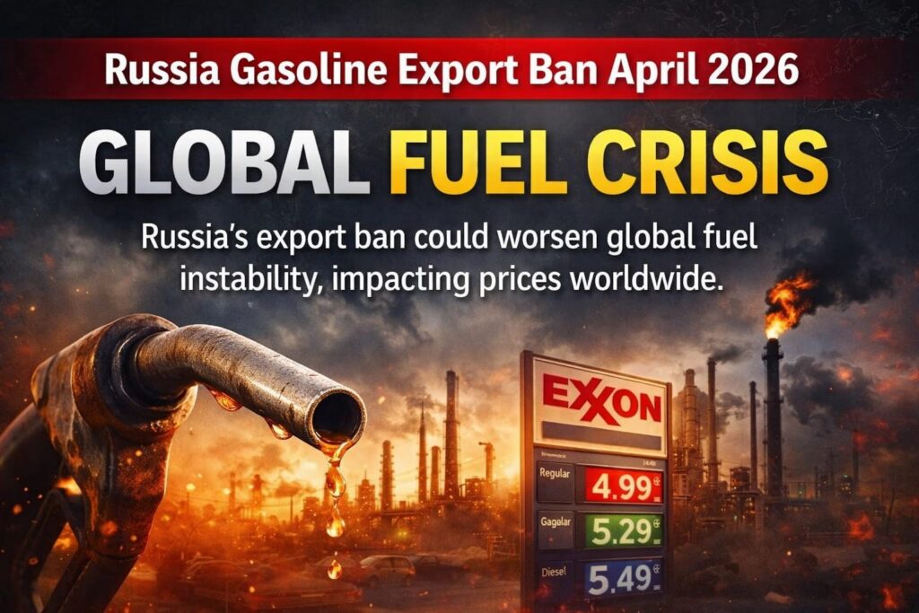 Russia gasoline export ban April 2026 global fuel crisis impact oil prices rising worldwide
