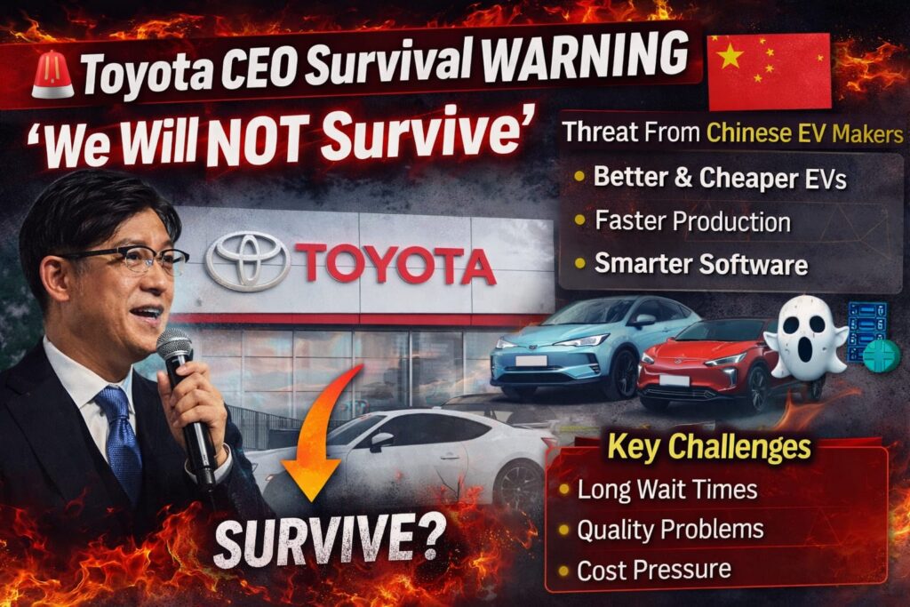  Toyota survival warning infographic showing China EV threat and key challenges for Toyota  