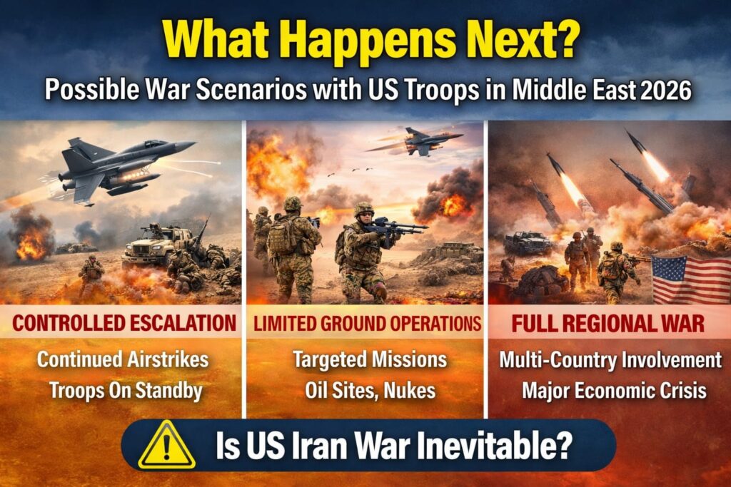  US troops in Middle East 2026 war scenarios showing escalation risks and possible US Iran conflict outcomes