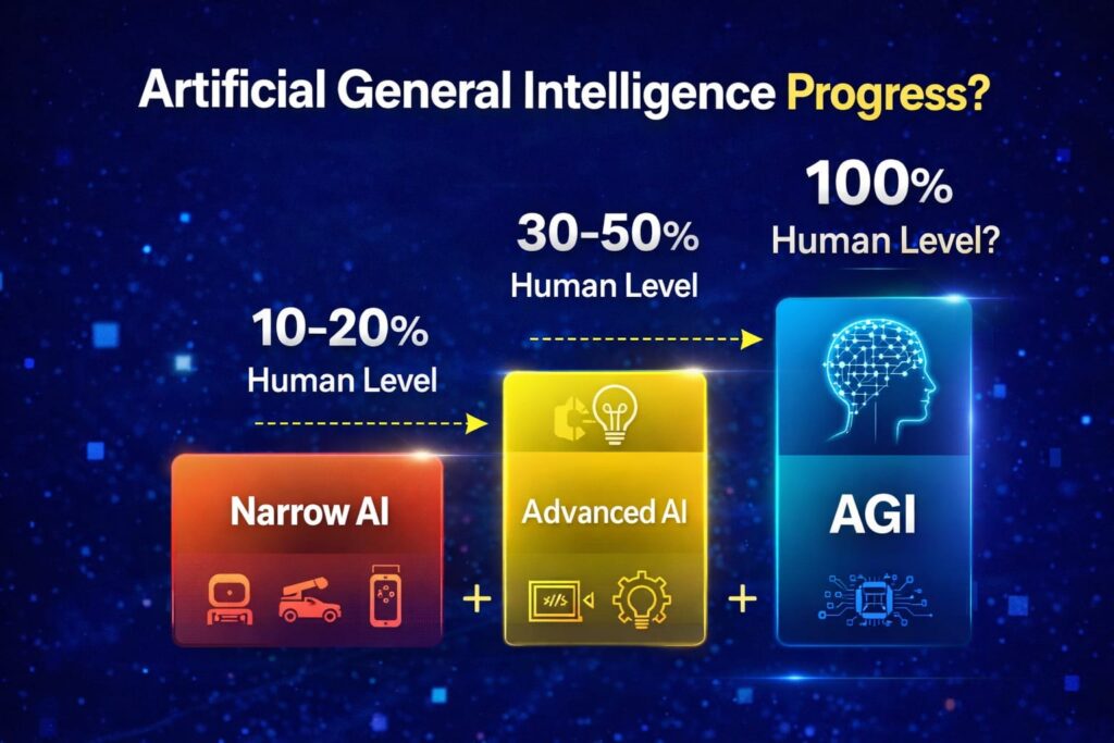 👉 Artificial General Intelligence in 2026? Nvidia CEO’s 3 Big Claims That Change Everything 😳 👉 “Artificial General Intelligence progress chart showing Narrow AI vs Advanced AI vs AGI levels”