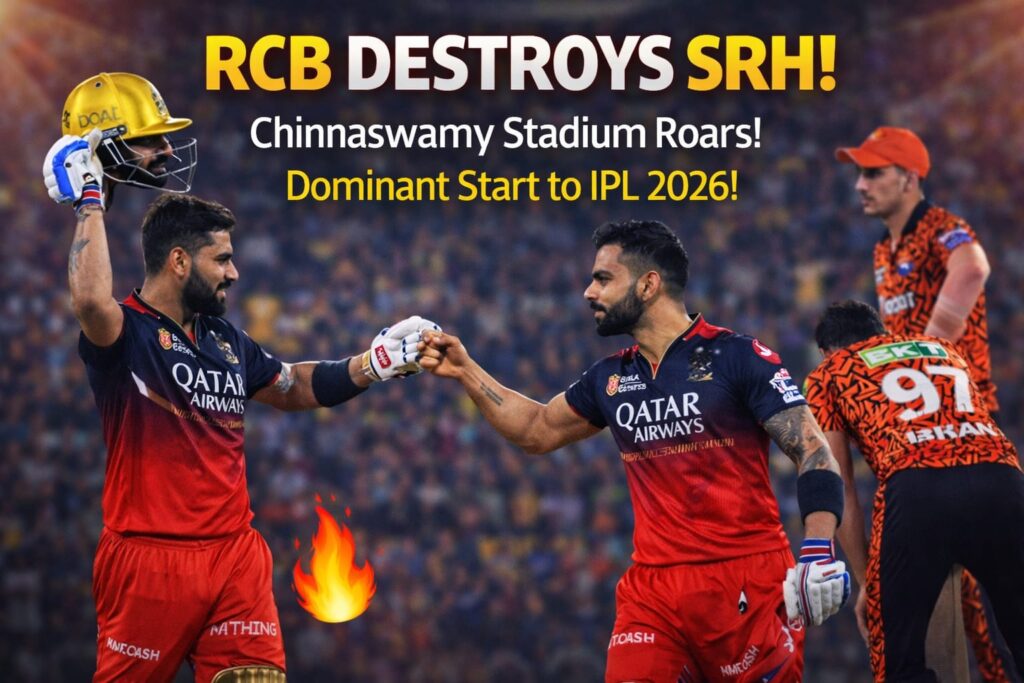 RCB vs SRH IPL 2026 RCB victory celebration Kohli dominant win SRH defeat IPL 2026 match result
