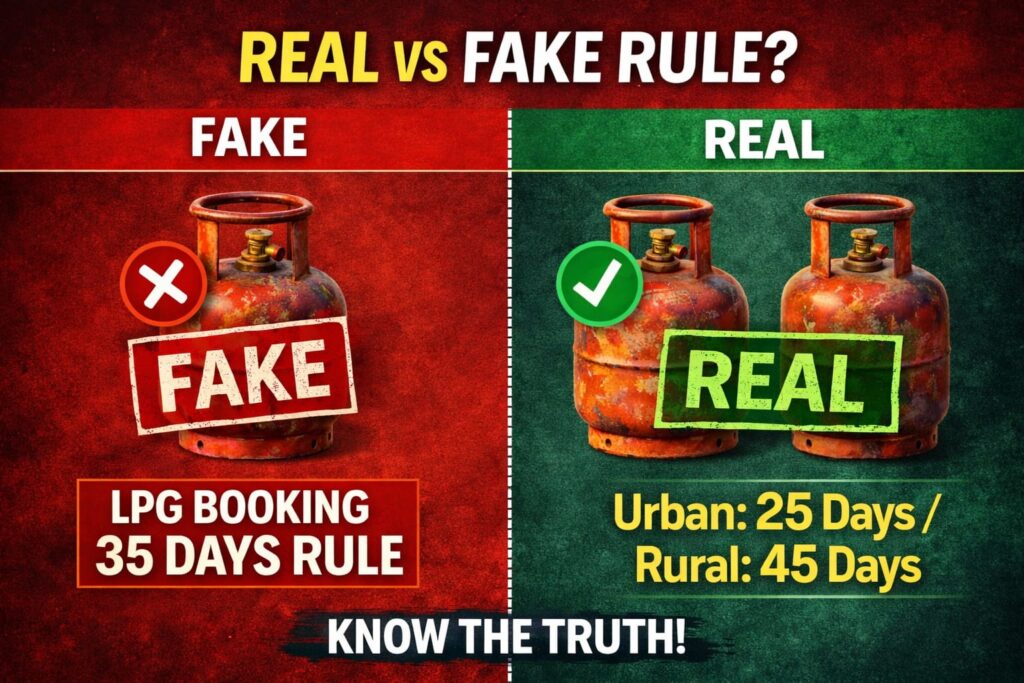 LPG Booking 35 Days Rule SHOCK: Truth About New Gas Cylinder Rule in India LPG booking 35 days rule real vs fake gas cylinder booking rule India