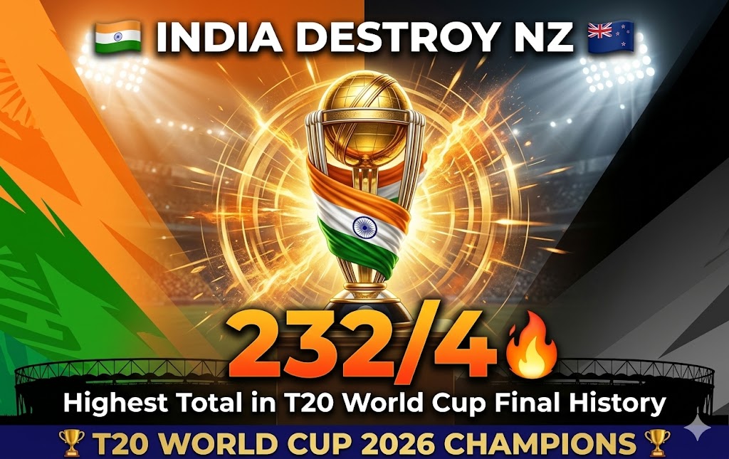India vs New Zealand T20 World Cup 2026 Final : Stunning Run Fest Shocks New Zealand ndia vs New Zealand T20 World Cup 2026 Final