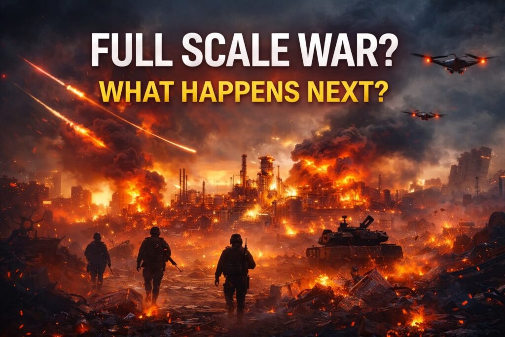 Iran war update showing possible escalation with oil refinery fire, drones, and missile attacks in Middle East conflict