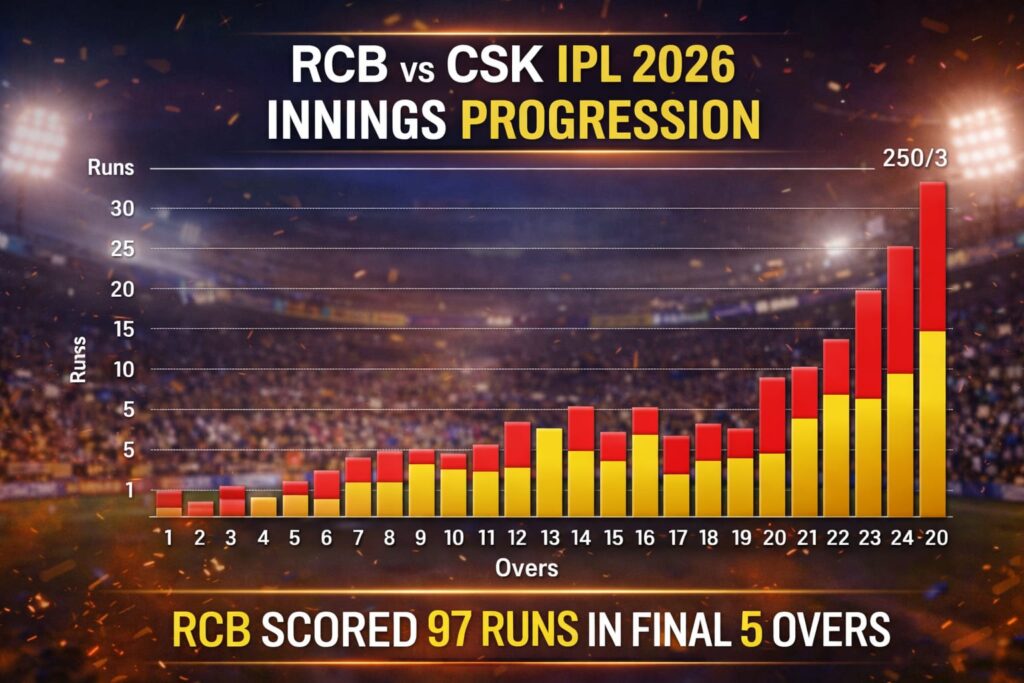 RCB vs CSK IPL 2026 innings progression graph showing 97 runs in last 5 overs