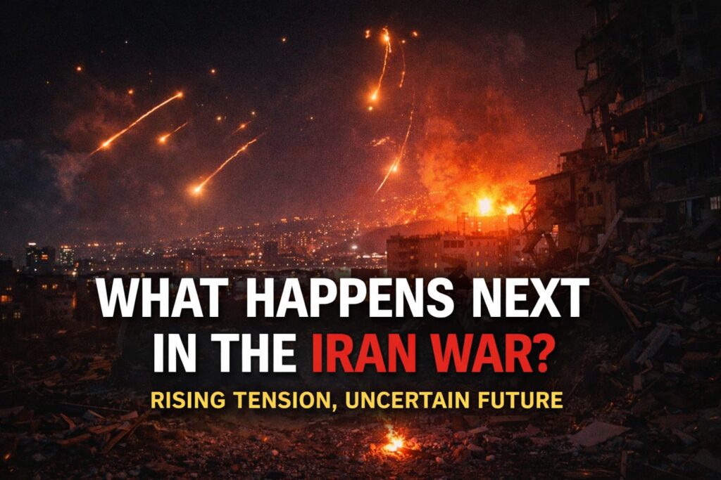 Iran war update showing missile strikes over city and rising tension in Middle East conflict