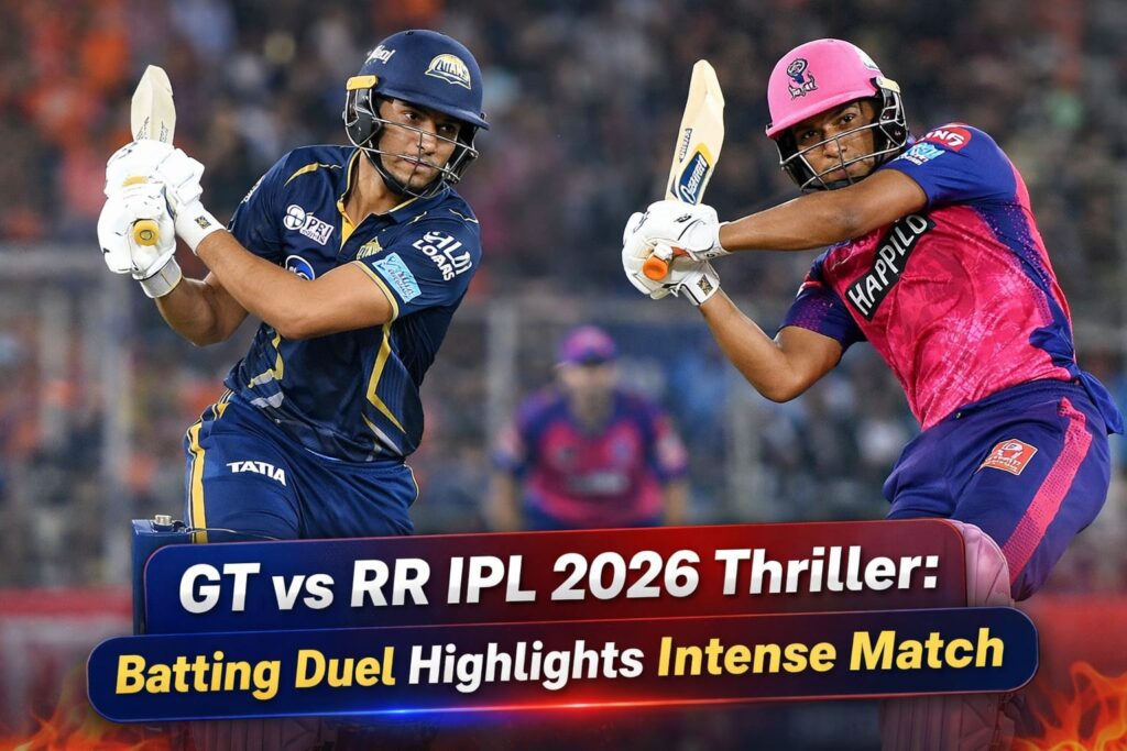 GT vs RR IPL 2026 batting duel between Gujarat Titans and Rajasthan Royals players during intense match action
